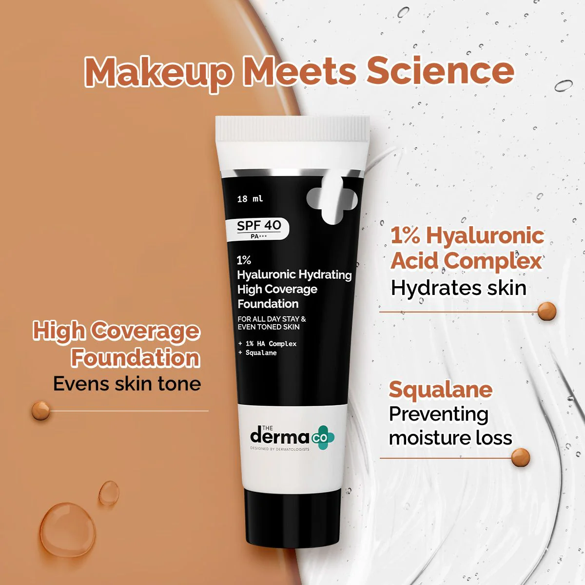 1% Hyaluronic Hydrating High Coverage Foundation - 18ml | Caramel - Image 2