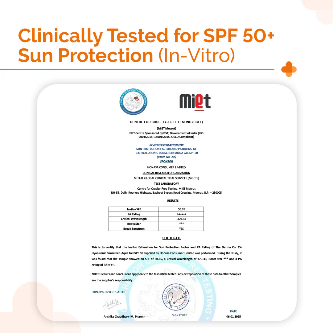 1% Hyaluronic Sunscreen Aqua Gel In Vivo Tested (ISO 24444:2019 Certified, CTRI/2025/02/080287) with SPF 50 & PA++++ - 125 g - Image 5