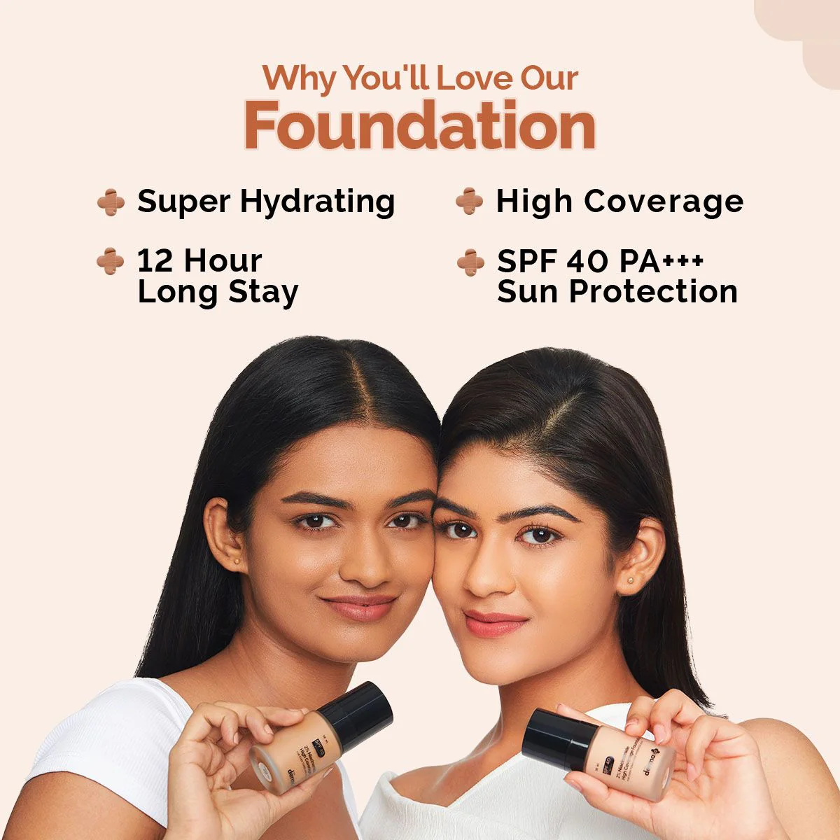 2% Niacinamide High Coverage Foundation With 1% Hyaluronic Acid Complex & SPF 40 PA+++ for 12 Hour Long Stay & 12 Hour Oil Control | 04 Caramel - Image 4