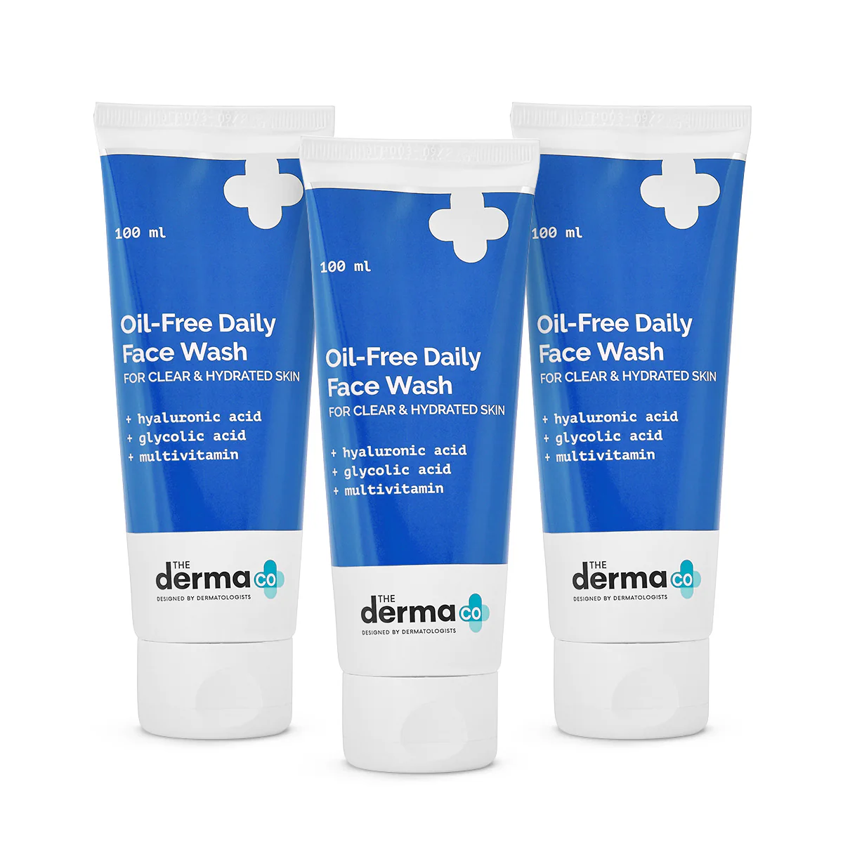 Oil-Free Daily Face Wash With Hyaluronic Acid, Glycolic Acid & Multivitamins for Clear & Hydrated Skin - 100ml (Pack Of 3)